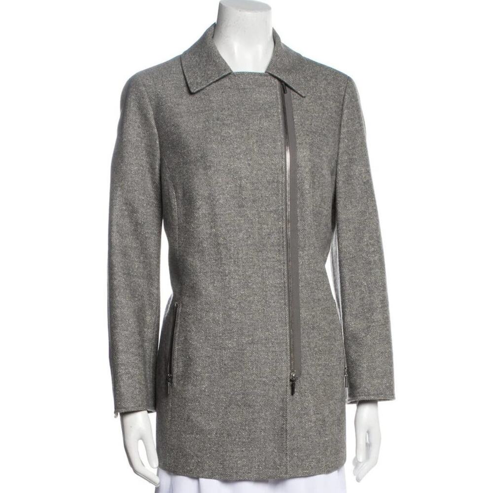 Akris Punto Biker Moto Jacket Wool Silk Blend Asymmetrical Zip Pockets Size 10